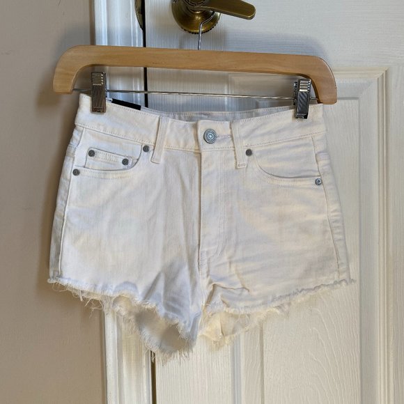 Aritzia High Rise White Frayed Shorts - Picture 1 of 9
